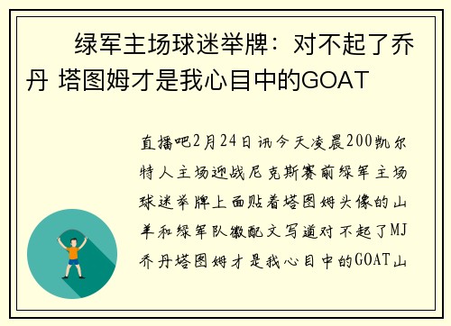 ☘️绿军主场球迷举牌：对不起了乔丹 塔图姆才是我心目中的GOAT