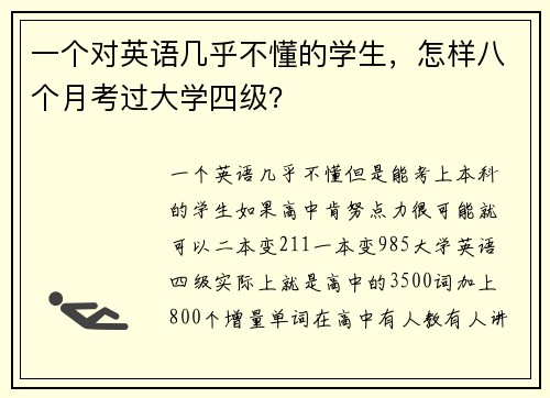 一个对英语几乎不懂的学生，怎样八个月考过大学四级？