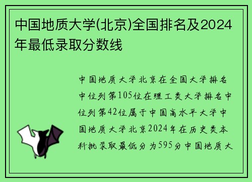 中国地质大学(北京)全国排名及2024年最低录取分数线