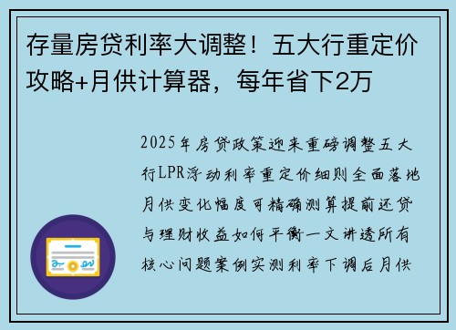 存量房贷利率大调整！五大行重定价攻略+月供计算器，每年省下2万