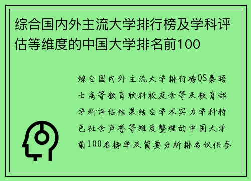 综合国内外主流大学排行榜及学科评估等维度的中国大学排名前100