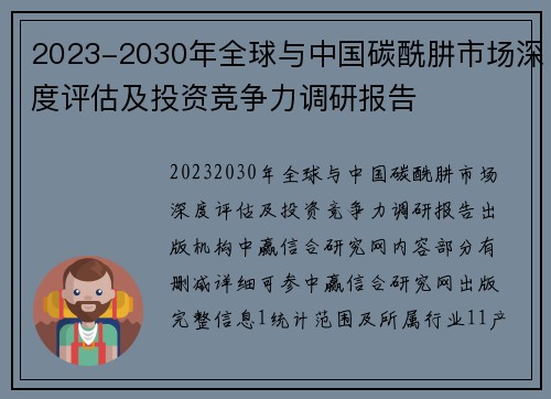 2023-2030年全球与中国碳酰肼市场深度评估及投资竞争力调研报告