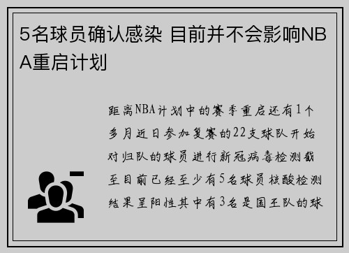 5名球员确认感染 目前并不会影响NBA重启计划