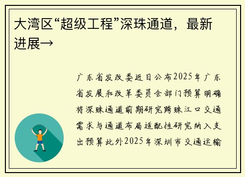 大湾区“超级工程”深珠通道，最新进展→