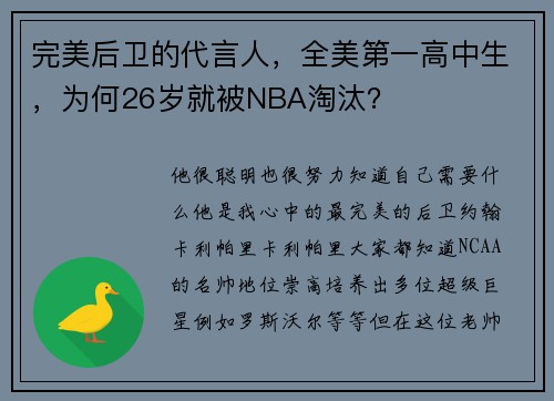 完美后卫的代言人，全美第一高中生，为何26岁就被NBA淘汰？