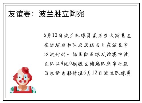 友谊赛：波兰胜立陶宛
